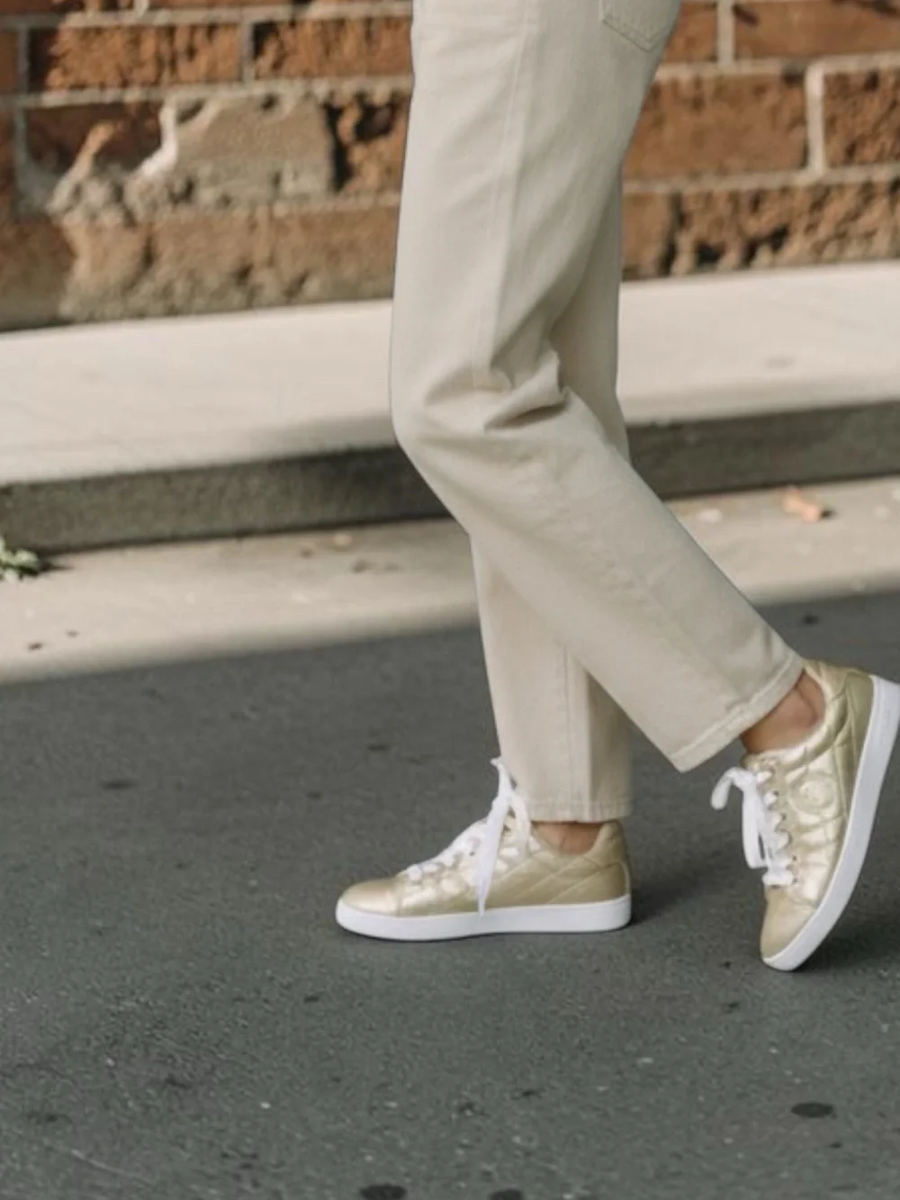 Guess Women's Gold Quilted Lace-Up Sneakers